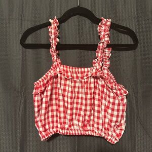 18 Centimeters Red and White Ruffled Gingham Print Sleeveless Crop Top Sz XL